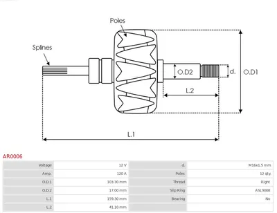 Rotor, alternador AS-PL AR0006