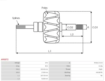 Rotor, alternador AS-PL AR0072