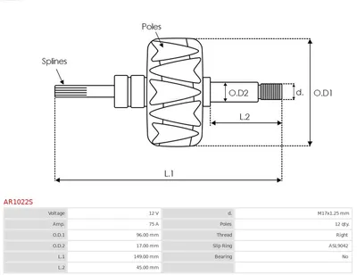 Rotor, alternador AS-PL AR1022S