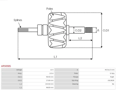 Rotor, alternador AS-PL AR5058S
