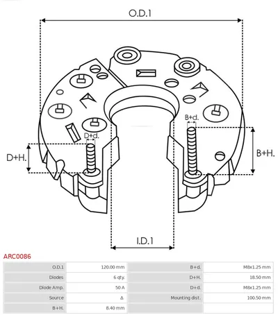 Rectificador, alternador AS-PL ARC0086