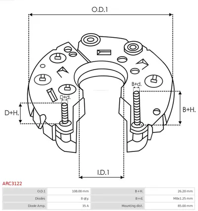 Rectificador, alternador AS-PL ARC3122