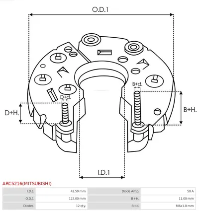 Rectificador, alternador AS-PL ARC5216(MITSUBISHI)