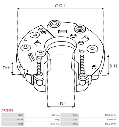 Rectificador, alternador AS-PL ARC9051