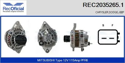 Alternador Jeep COMPASS · Dodge CALIBER · Dodge AVENGER