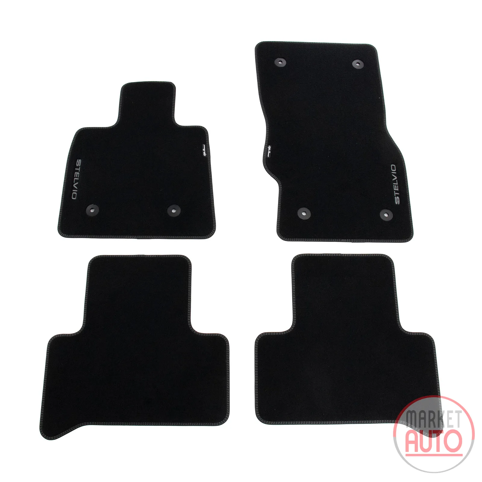 Fussmatten 4er Velour Set mit silber gesticketem Stelvio Logo