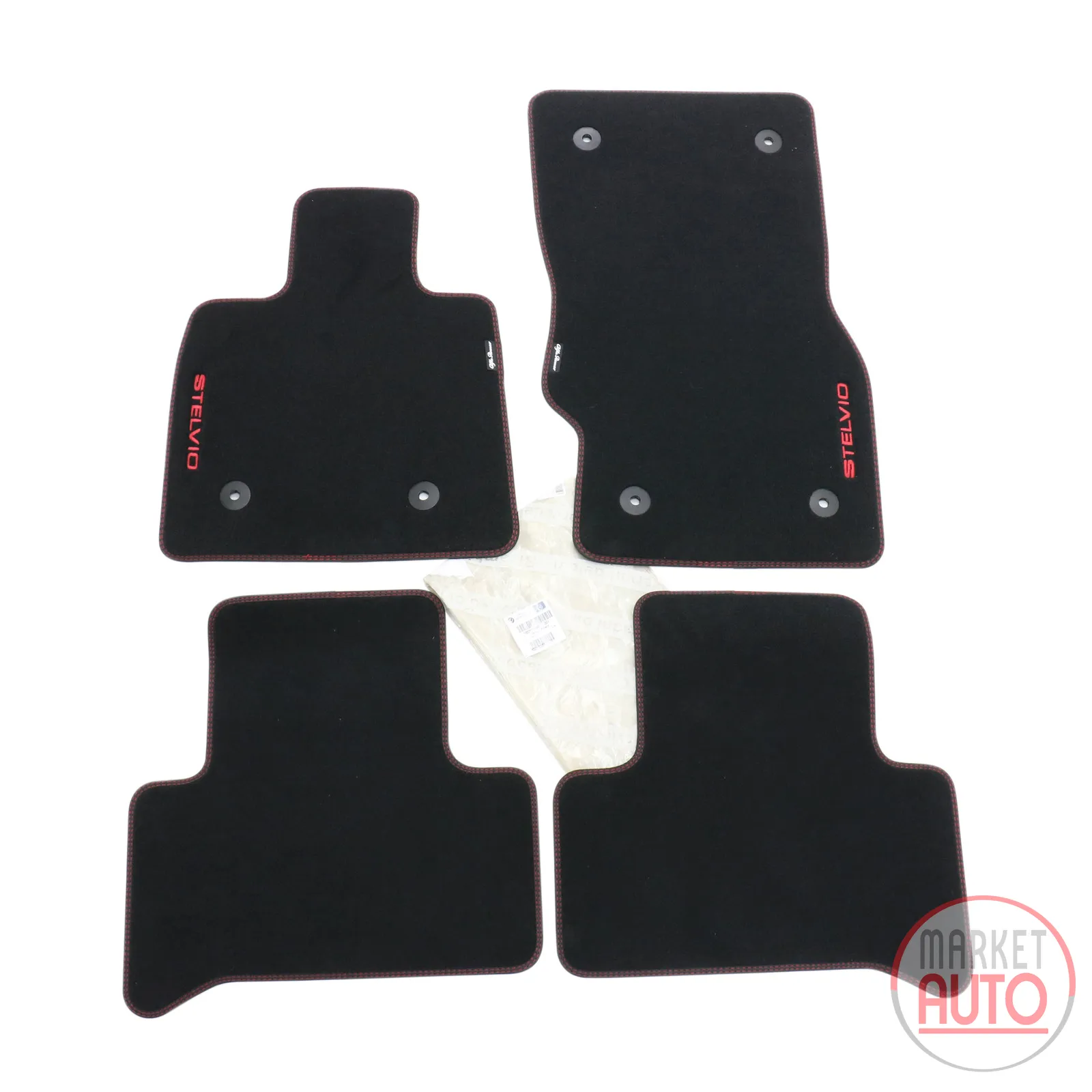 Fussmatten 4er Velour Set mit rot gesticketem Stelvio Logo