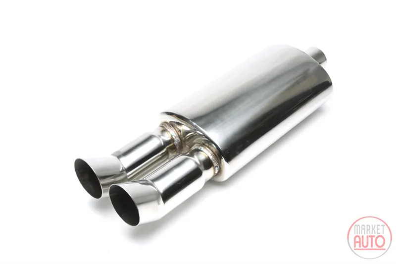 Silencioso trasero deportivo de acero inoxidable universal 2 x 76 mm DTM redondo / afilado