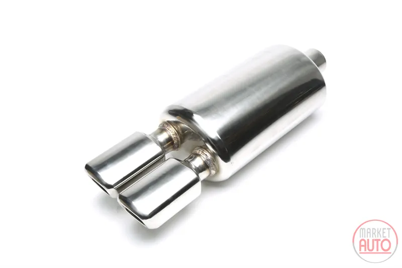 Silencioso trasero deportivo de acero inoxidable universal 2 x 86 x 70mm cuadrado / biselado / dibujado hacia el interior