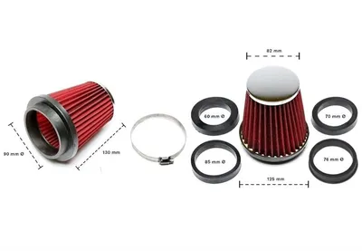 Filtro de aire deportivo Ø90mm rojo con cubierta de cromo